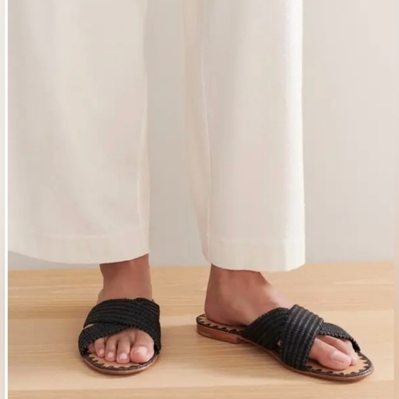 Jenni Kayne Raffia Crossover Black Slip On Casual Slide Sandals Women’s 38 - Picture 2 of 16